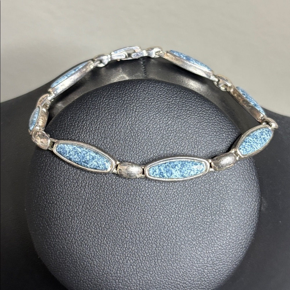 Silver Denim Blue Color Gemstone Western Boho Classic Bracelet​​​​ Lapis​